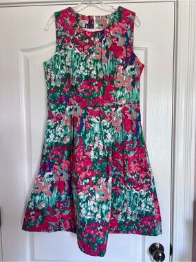 Talbots Multicolor Floral Print Dress (Red, Green, Blue, White)